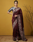 Maroon Soft Tropical Floral Printed Silk Saree