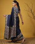 Navy Blue Soft Tropical Floral Printed Silk Saree