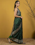 Bottle Green Soft Tropical Floral Printed Silk Saree