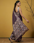 Wine Soft Tropical Floral Printed Silk Saree