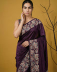 Wine Soft Tropical Floral Printed Silk Saree
