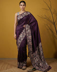 Wine Soft Tropical Floral Printed Silk Saree