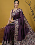 Wine Soft Tropical Floral Printed Silk Saree