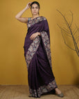 Wine Soft Tropical Floral Printed Silk Saree