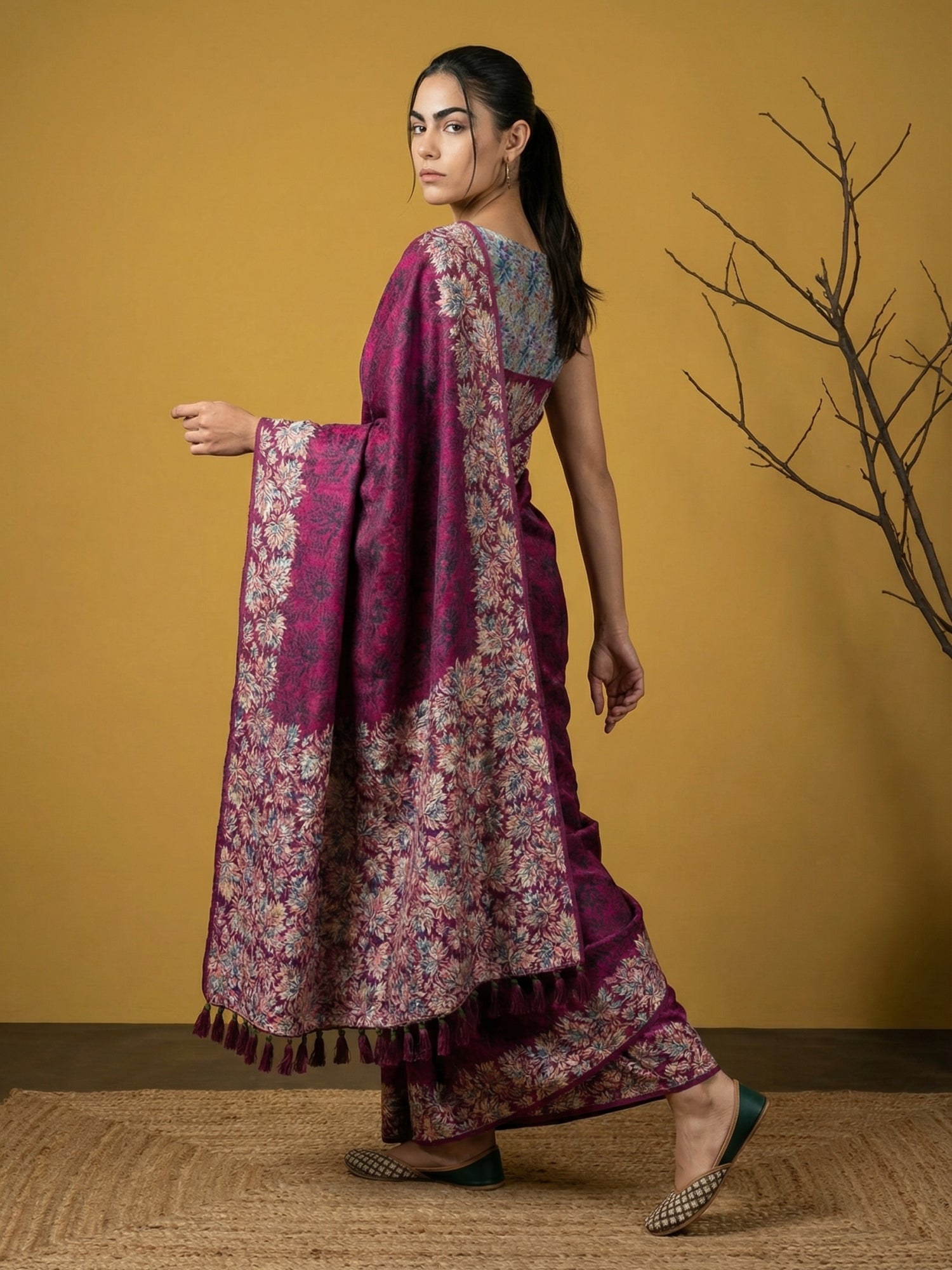 Pink Soft Tropical Floral Printed Silk Saree