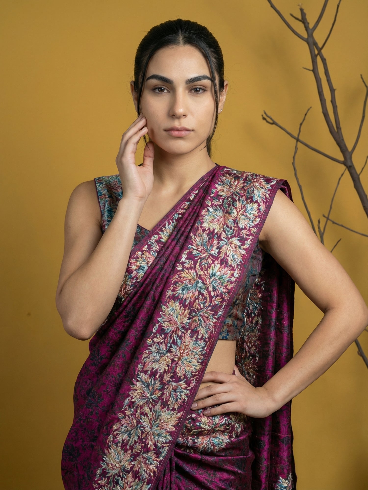 Pink Soft Tropical Floral Printed Silk Saree