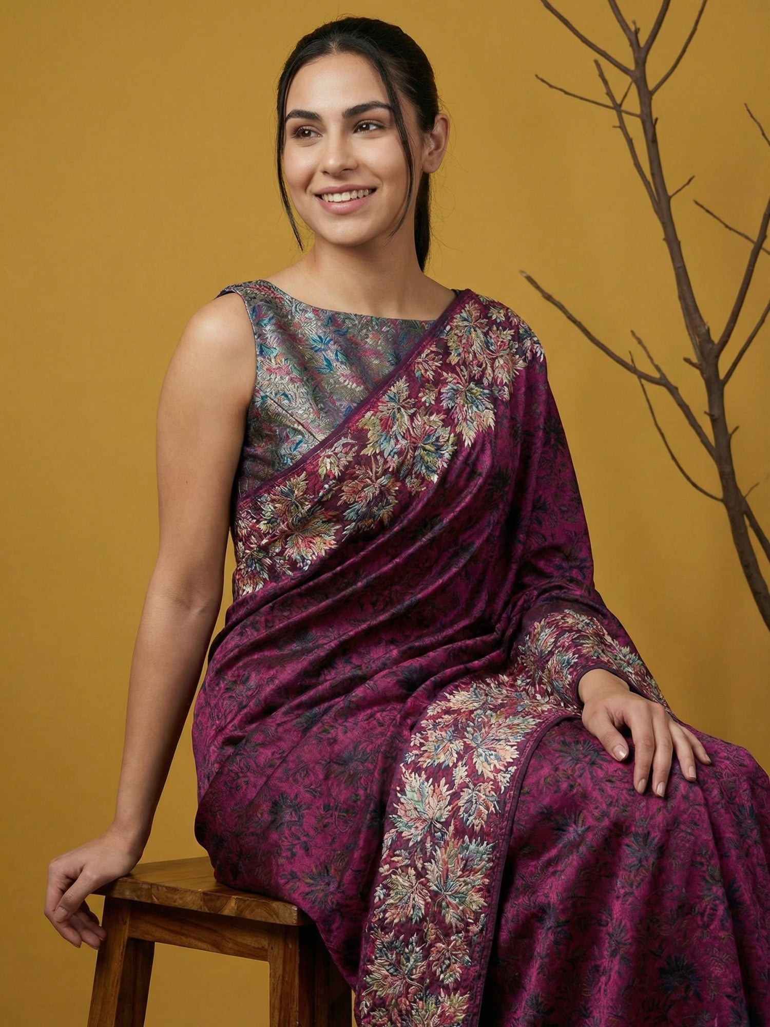 Pink Soft Tropical Floral Printed Silk Saree