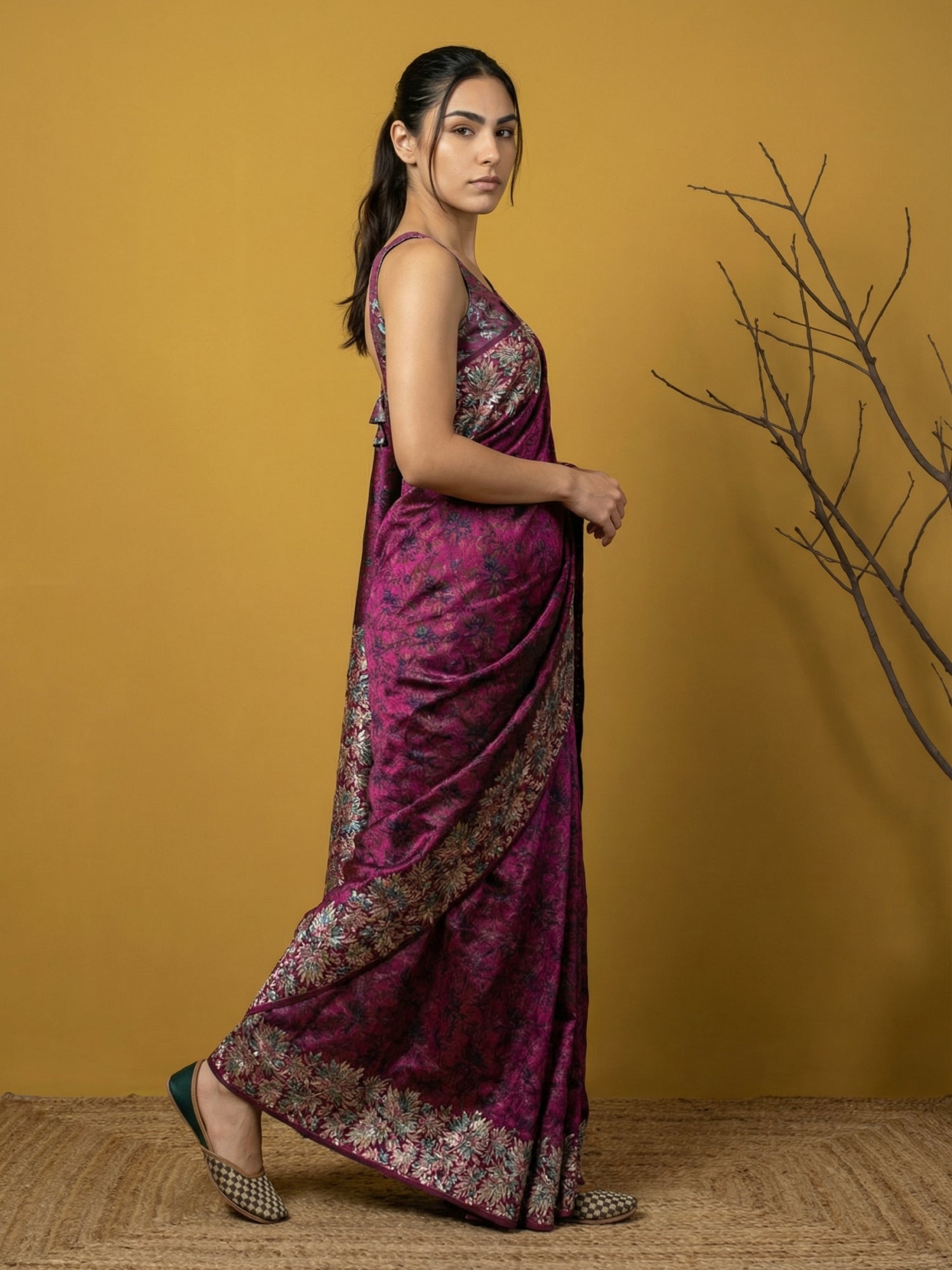 Pink Soft Tropical Floral Printed Silk Saree