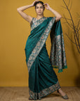 Rama Blue Soft Tropical Floral Printed Silk Saree