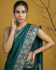 Rama Blue Soft Tropical Floral Printed Silk Saree