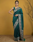 Rama Blue Soft Tropical Floral Printed Silk Saree