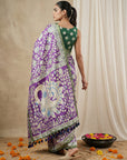 Purple Soft Tussar Silk Saree with Kalamkari Printed Saree