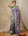 Purple Soft Tussar Silk Saree with Kalamkari Printed Saree