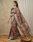 Red Soft Tussar Silk Saree with Kalamkari Printed Saree