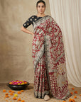 Red Soft Tussar Silk Saree with Kalamkari Printed Saree