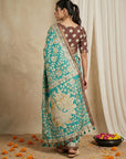 Sky Blue Soft Tussar Silk Saree with Kalamkari Printed Saree