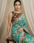 Sky Blue Soft Tussar Silk Saree with Kalamkari Printed Saree