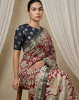Red Soft Tussar Silk Saree with Kalamkari Printed Saree