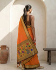 Orange Soft Traditional Paithani Silk Zari Woven Peacock Pattern Saree