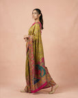 Mehendi Green Premium Soft Viscose Silk Zari Woven & Detailed Floral Position Printed Pashmina Saree