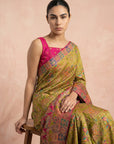 Mehendi Green Premium Soft Viscose Silk Zari Woven & Detailed Floral Position Printed Pashmina Saree