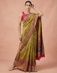Mehendi Green Premium Soft Viscose Silk Zari Woven & Detailed Floral Position Printed Pashmina Saree