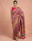 Purple Premium Soft Viscose Silk Zari Woven & Detailed Floral Position Printed Pashmina Saree