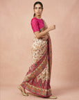 Cream Premium Soft Viscose Silk Zari Woven & Detailed Floral Poistion Printed Pashmina Saree