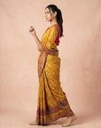 Mustard Yellow Premium Soft Viscose Silk Zari Woven & Detailed Floral Position Printed Pashmina Saree
