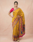 Mustard Yellow Premium Soft Viscose Silk Zari Woven & Detailed Floral Position Printed Pashmina Saree
