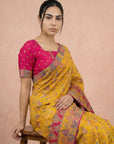 Mustard Yellow Premium Soft Viscose Silk Zari Woven & Detailed Floral Position Printed Pashmina Saree