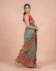 Blue Premium Soft Viscose Silk Zari Woven & Detailed Floral Position Printed Pashmina Saree