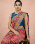 Pink Premium Soft Viscose Silk Zari Woven & Detailed Floral Position Printed Pashmina Saree