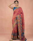 Pink Premium Soft Viscose Silk Zari Woven & Detailed Floral Position Printed Pashmina Saree