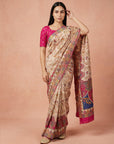Cream Premium Soft Viscose Silk Zari Woven & Detailed Floral Poistion Printed Pashmina Saree