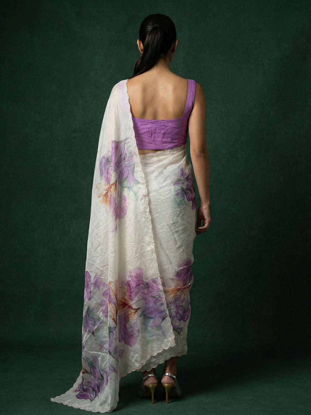 Lavender Soft Fendy Satin with Handwork Embroidery &amp; Aari Work Saree