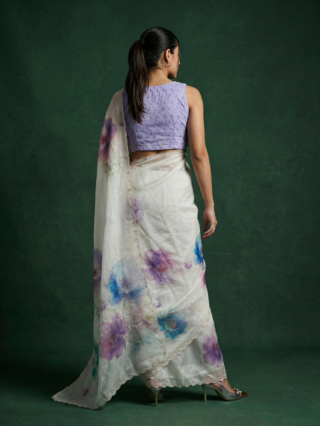 Sky Blue Soft Fendy Satin with Handwork Embroidery &amp; Aari Work Saree