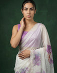 Lavender Soft Fendy Satin with Handwork Embroidery & Aari Work Saree