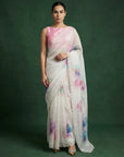 Pink Soft Fendy Satin with Handwork Embroidery & Aari Work Saree