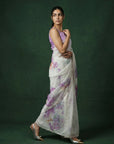 Lavender Soft Fendy Satin with Handwork Embroidery & Aari Work Saree