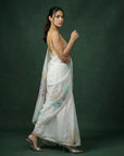 Yellow Soft Fendy Satin with Handwork Embroidery & Aari Work Saree