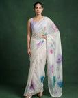 Sky Blue Soft Fendy Satin with Handwork Embroidery & Aari Work Saree