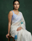 Sky Blue Soft Fendy Satin with Handwork Embroidery & Aari Work Saree