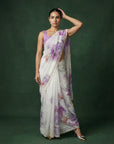 Lavender Soft Fendy Satin with Handwork Embroidery & Aari Work Saree