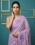 Lavender Resham Soft Muga Cotton Floral Pencil Art Saree