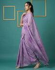Lavender Resham Soft Muga Cotton Floral Pencil Art Saree
