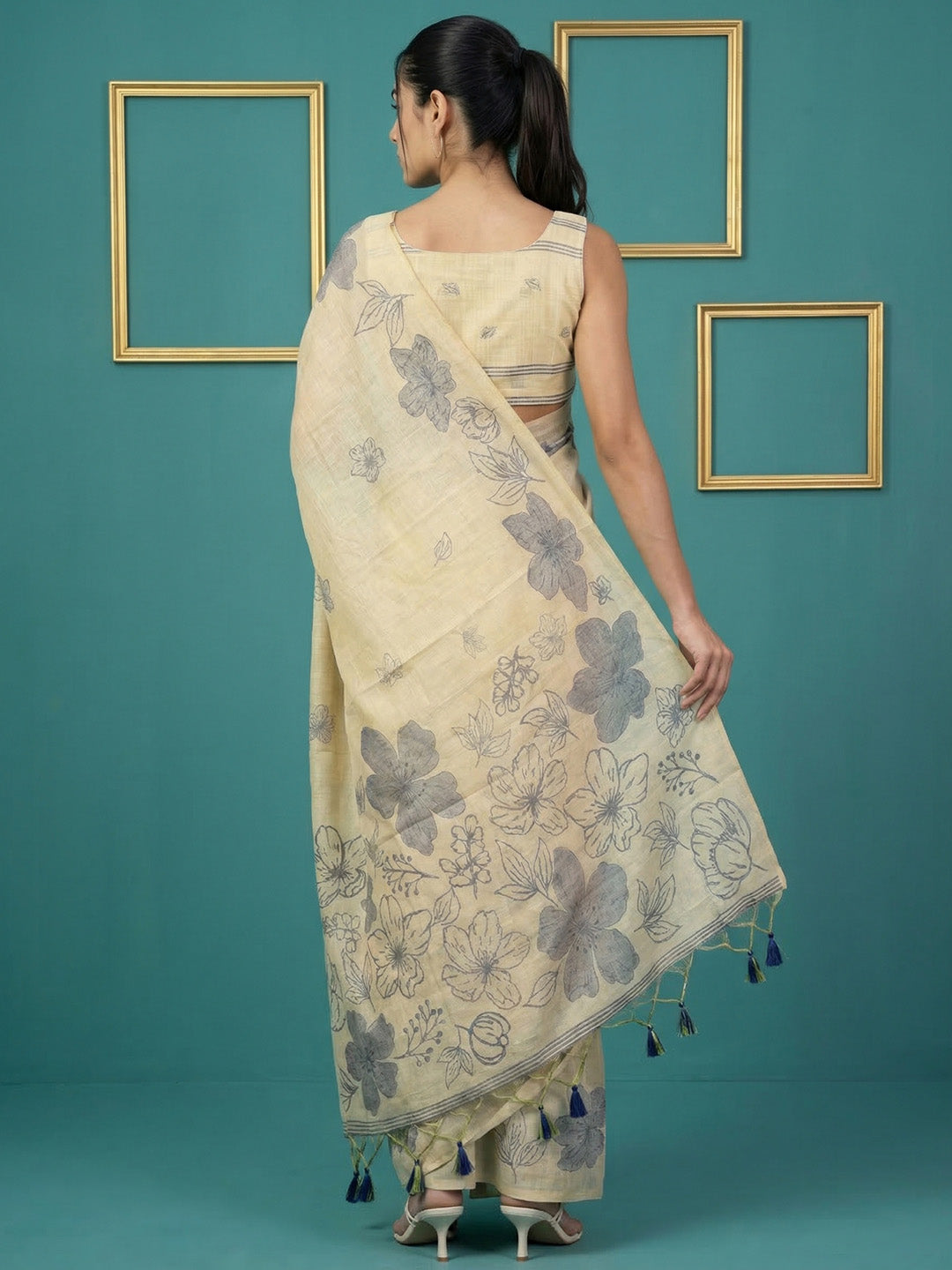 Chickoo Resham Soft Muga Cotton Floral Pencil Art Saree
