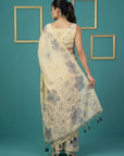 Chickoo Resham Soft Muga Cotton Floral Pencil Art Saree