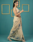 Chickoo Resham Soft Muga Cotton Floral Pencil Art Saree