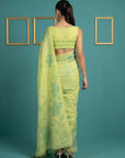 Pista Green Resham Soft Muga Cotton Floral Pencil Art Saree